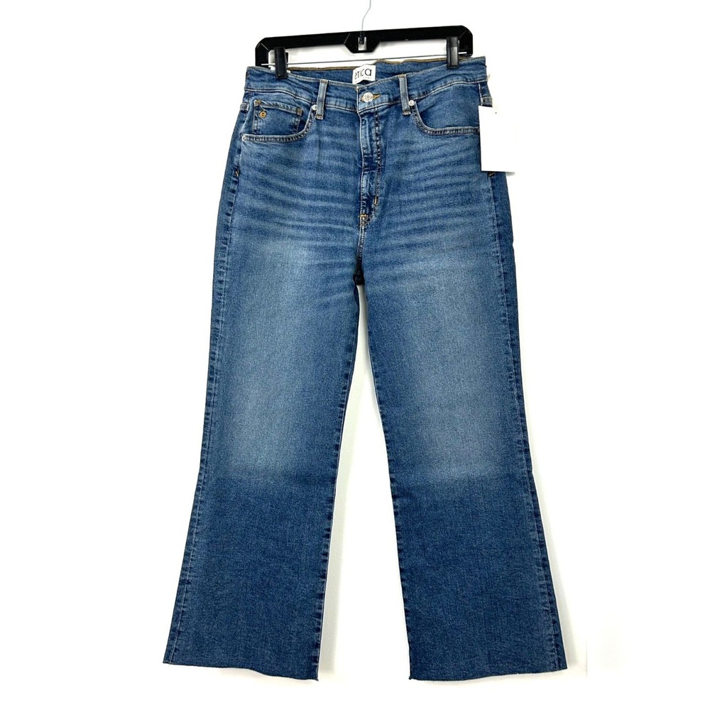 New Etica Anya High Rise Modern Flare Northport Denim Jeans Raw Hem Sz 31 1068T1